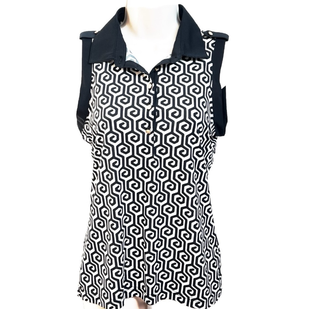 Sport Haley Women’s Short Sleeve Collared Tank Top Black White Medium Pullover